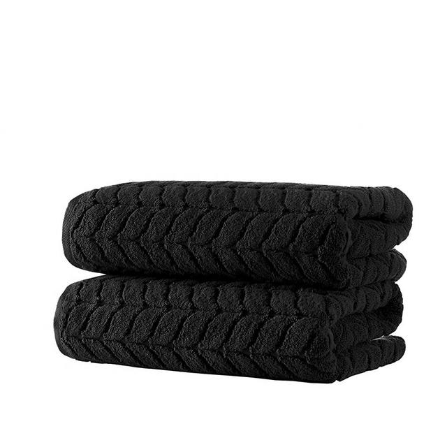 Bagno Milano 100% Turkish Cotton Jacquard Luxury Towel Set – Quick Dry Ultra-Soft, Plush and Absorbent Luxury Durable Turkish Towels Set (Black, 2 pcs Bath Towel Set)