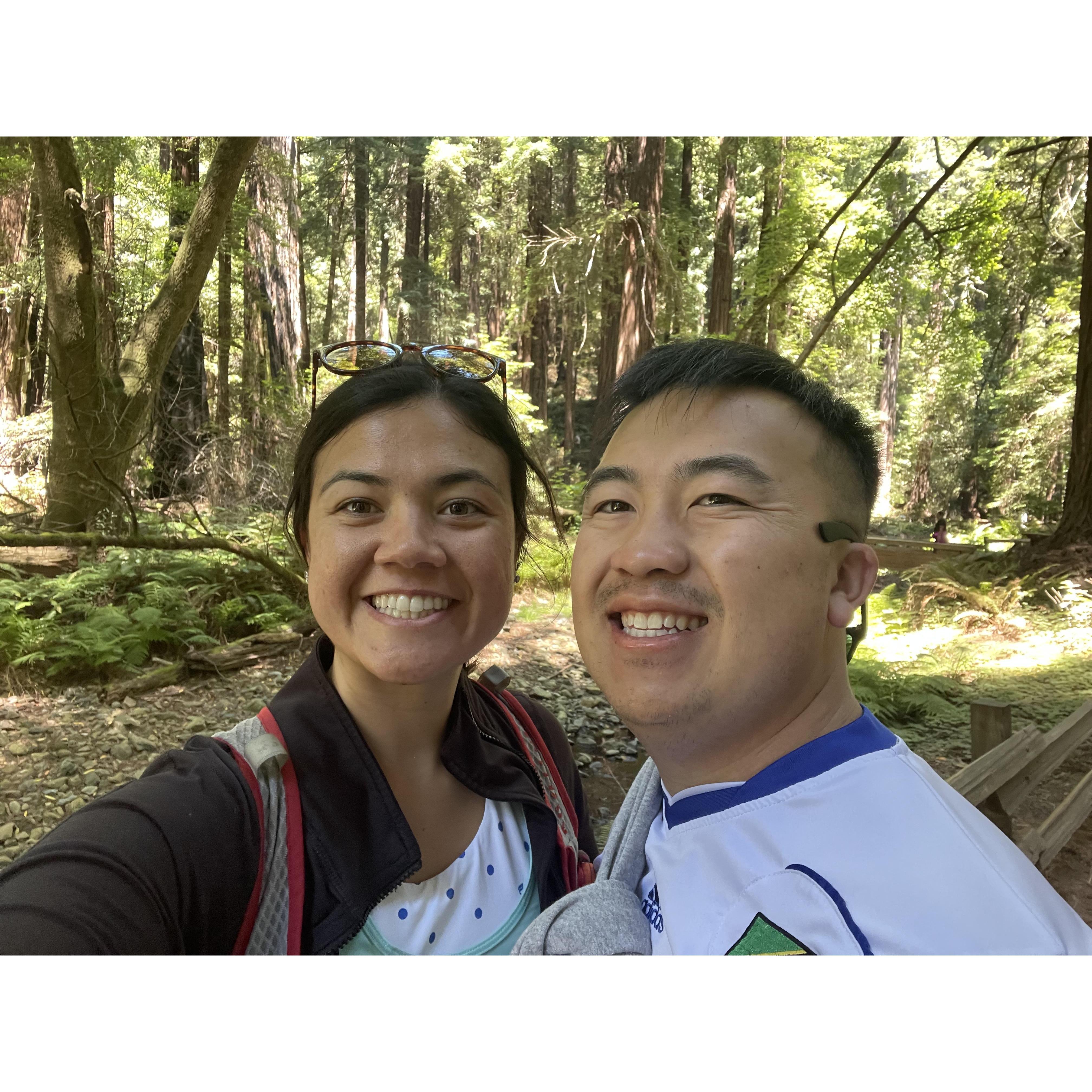Celebrating our 1 year dating Anniversary hiking in Muir Woods.