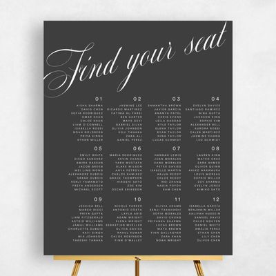 Black Typography Wedding Sign - Dametta Seating Chart