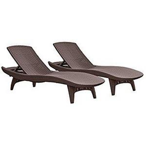 Keter Pacific 2-Pack All-weather Adjustable Outdoor Patio Chaise Lounge Furniture, Brown