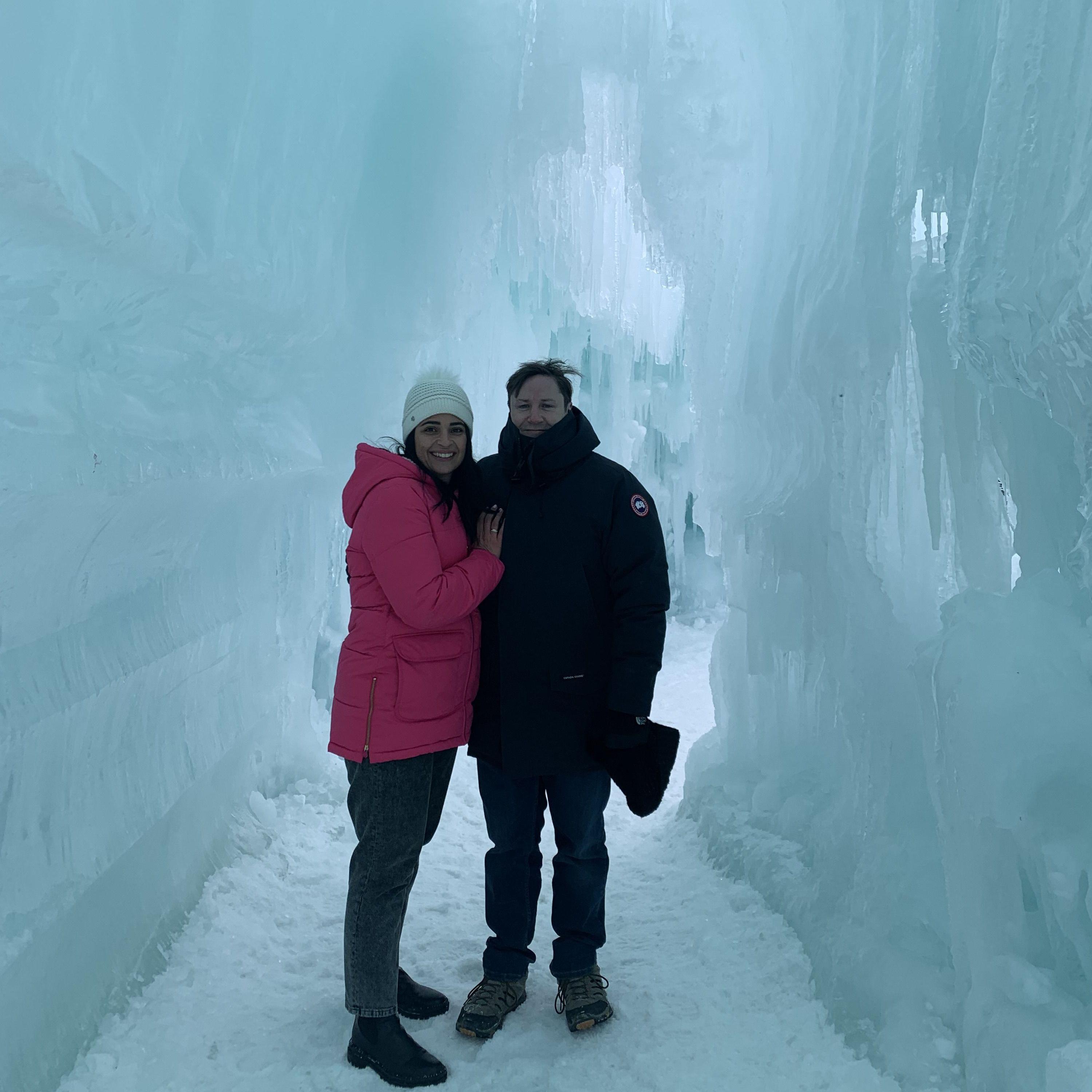 Exploring the "ice castles" at Lake George in upstate New York.