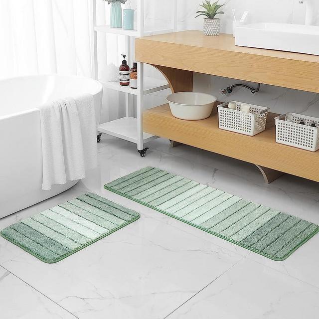 Teewas Bathroom Rugs Sets 2 Piece- Green Water Absorbent and Non Slip Bathroom Rugs and Mats Sets- Ultra Soft Bath Rugs for Bathroom- Machine Washable (17" x 47" Plus 17" x 24")