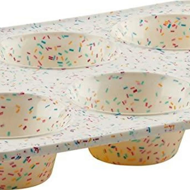 Trudeau Structure White Confetti Reinforced 6 Cup Jumbo Muffin Pan Silicone Bakeware