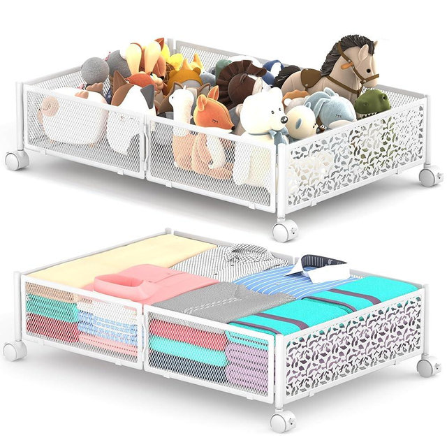 YEEBONIX Under Bed Storage with Wheels, 2 Pack Foldable Metal Under Bed Storage Containers, 60L Rolling Underbed Storage, Easy Assembly Under The Bed Storage for Bedroom Clothes Shoes Blankets