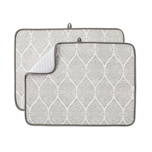 FRESHMINT Printed Dish Drying Mats for Kitchen Counter 2 Pack Absorbent Reversible Drying Mats Microfiber Kitchen Countertop Protector Dishes Drying Pad Extra Large 18"x24" Dish Mat