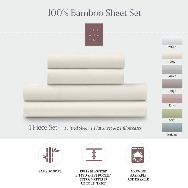 Ella Jayne Viscose from Bamboo Deep-Pocket 4-piece Sheet Set, Queen, Ivory
