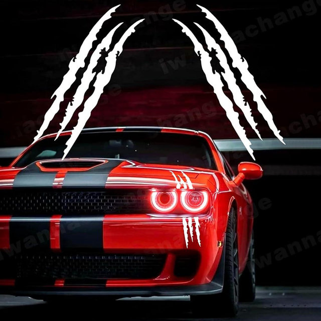 iwannachange 2pcs Monster Claw Marks Headlight Car Sticker Stripes Scratch Decal Vinyl for Sports Cars SUV Pickup Truck Window Motorcycles ect(White)