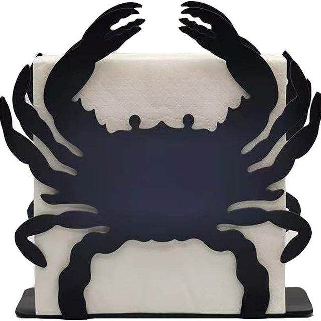 Sea Life Crab Napkin Holder for Table Decor, Black Metal Dispenser fit Tissue Paper Mail Bills, Sturdy Quality Material With 4 anti slip pads,Napkin Holder Stand for Home Kitchen Restaurant Cocktail