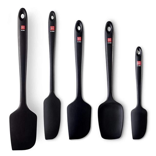 Di Oro Seamless Series 5-Piece Silicone Spatula Set - 600°F Heat-Resistant Rubber Spatulas - Pro-Grade Kitchen Utensil Set - LFGB Certified and FDA Approved Silicone - For Cooking and Baking (Black)