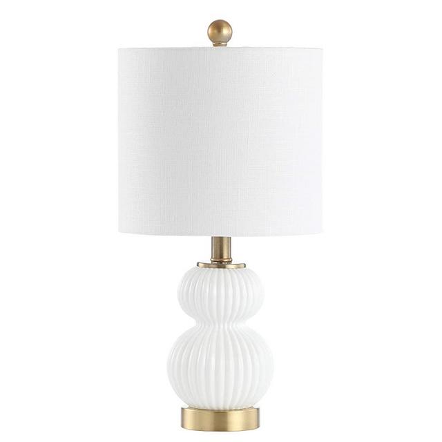 JONATHAN Y JYL1099A Daphne 20" Ribbed Metal/Glass LED Lamp Contemporary,Transitional for Bedroom, Living Room, Office, College Dorm, Coffee Table, Bookcase, White/Brass Gold