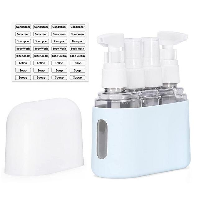 4 in 1 Leak Proof Travel Bottles,TSA Approved Leak-Proof Toiletry Products,Labelled Liquid Used In Shower Gel,Shampoo,Conditioner,Facial,Clenaser(Blue)