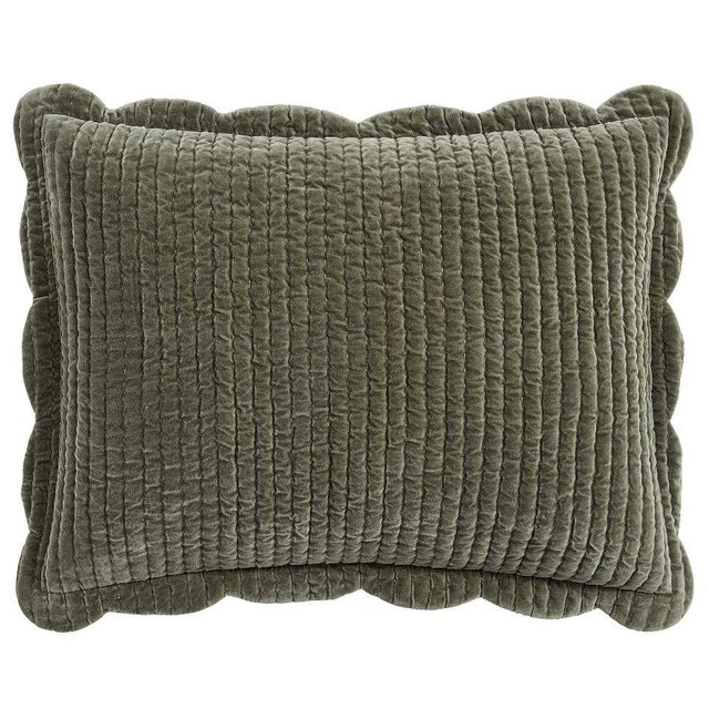 Velvet Scallop Edge Reversible Quilted Sham, Loden, Standard
