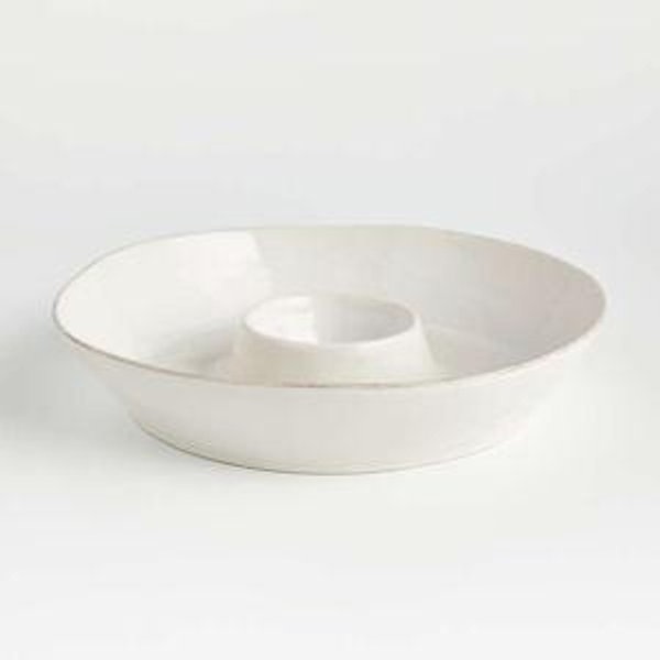 Marin White Stoneware Chip and Dip Server + Reviews | Crate & Barrel