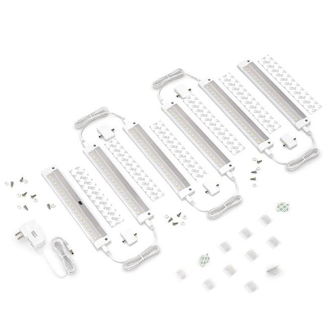 EShine White Finish 6 Panels 7 inch Compact Size LED Dimmable Under Cabinet Lighting Kit, Hand Wave Activated - Touchless Dimming Control, Warm White (3000K)
