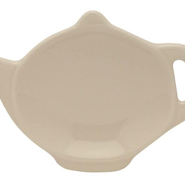 HIC Teapot-Shaped Tea Bag Holder and Resting Caddy, High-Fired Ceramic, Wheat, 4.5-Inches