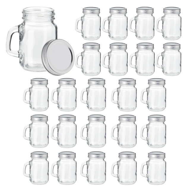 Juvale 24 Pack Small Mason Jar Shot Glasses Cup Mugs 4-Ounce with Metal Lid for Spices, Honey, Jam, Baby Food & Party Favors, Clear