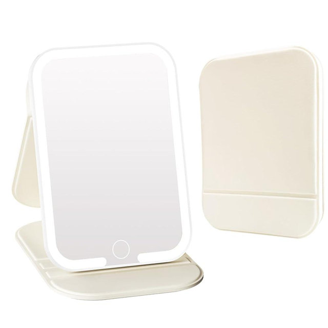 ZHUOTHAN Rechargeable Travel Mirror with Light, LED Makeup Mirror with Lights, Portable Vanity Mirror with 3 Color Lighting, Touch Dimmable Lighted Cosmetic Mirror, Travel Essentials for Women (Beige)
