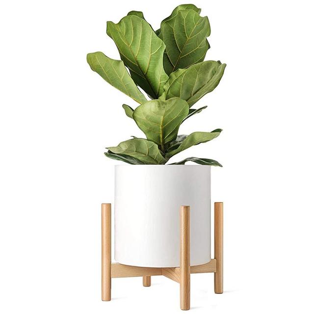 Mkono Plant Stand Mid Century 14'' Plant Holder (Pot Not Included) Wood Flower Potted Display Rack, Up to 14 Inch Planter, Natural