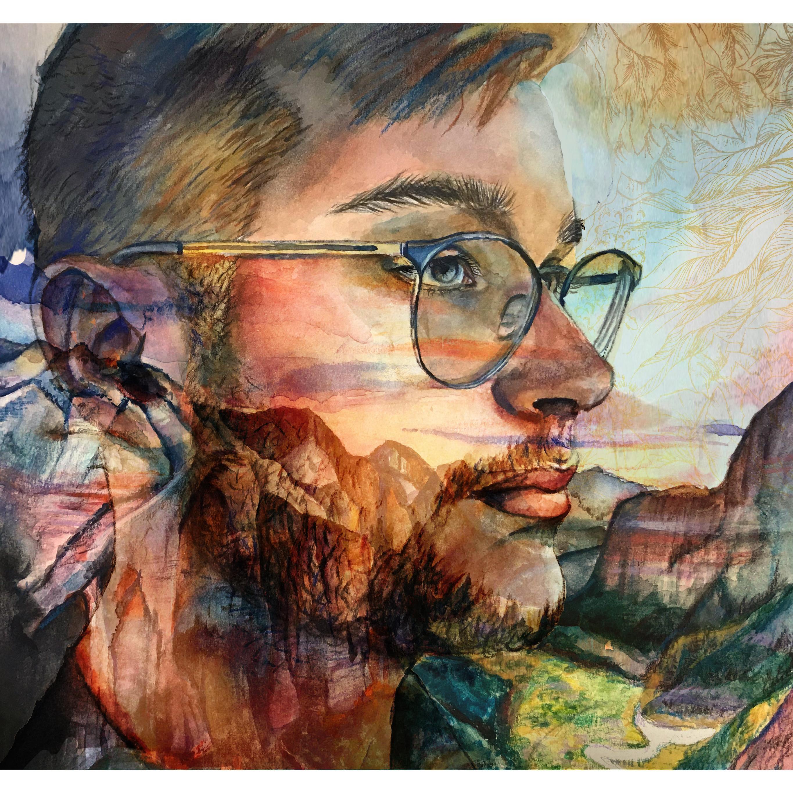 painting of angels landing and Mitch, by Lauren