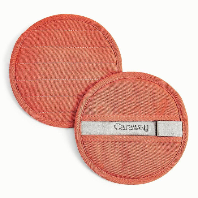 Caraway Pot Holders - 100% Organic Cotton Pot Holder - Double-Layer Stain Resistant Stitching - Resists High Heat & Low Cold Temperatures - Machine Washable - Perracotta