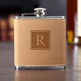 Cocoa Leather Block Monogram Hip Flask