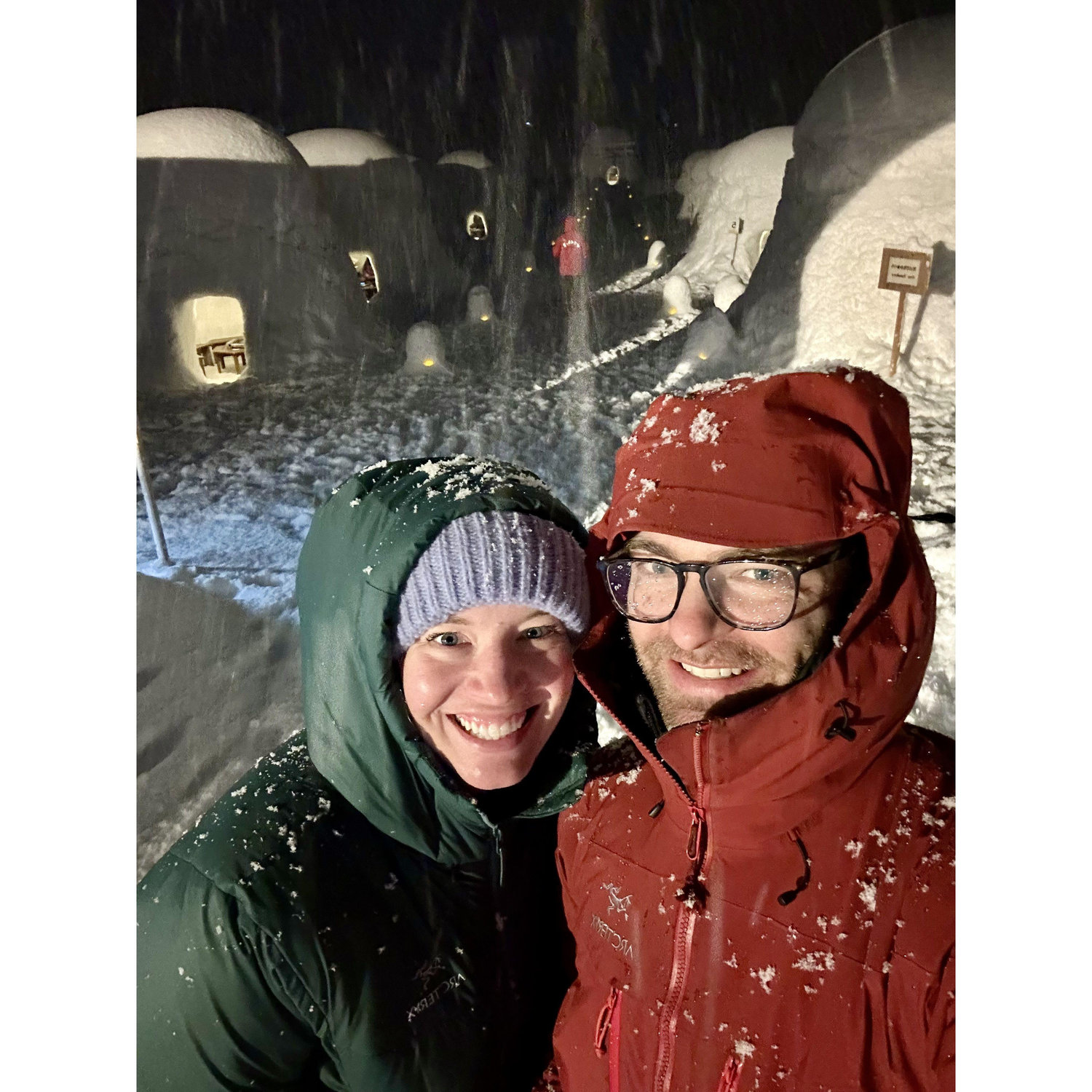 We're engaged!! Even though the igloos will melt I will always remember getting engaged at this igloo village near our ski resort!