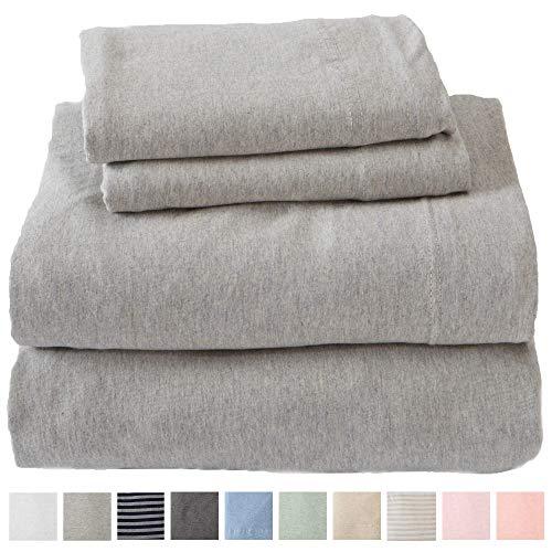 Jersey Knit Sheets. All Season, Soft, Cozy Queen Jersey Sheets. T-Shirt Sheets. Jersey Cotton Sheets. Heather Cotton Jersey Bed Sheet Set. (Queen, Light Grey)