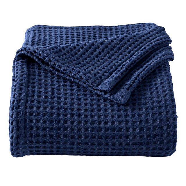 Market & Place 100% Cotton Waffle Weave Bed Blanket Full/Queen Navy