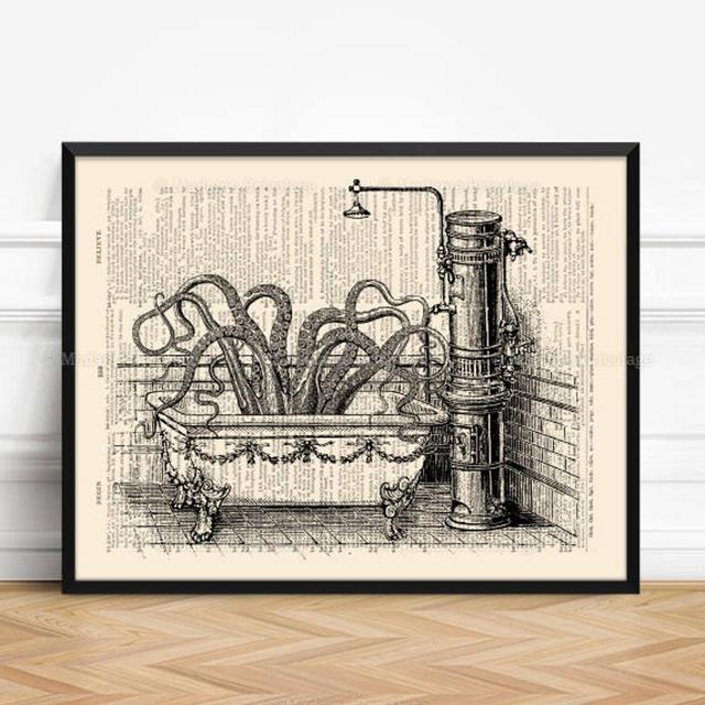 Tentacles Steampunk, Octopus Beach Print,...