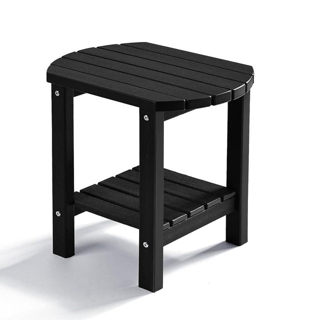 PASAMIC Outdoor Side Table, HDPE Adirondack Oval Side Table with 2-Tier Storage, Weather Resistant Outdoor End Table for Patio, Backyard, Pool, Indoor Companion, Beach, Easy Maintenance Table (Black)