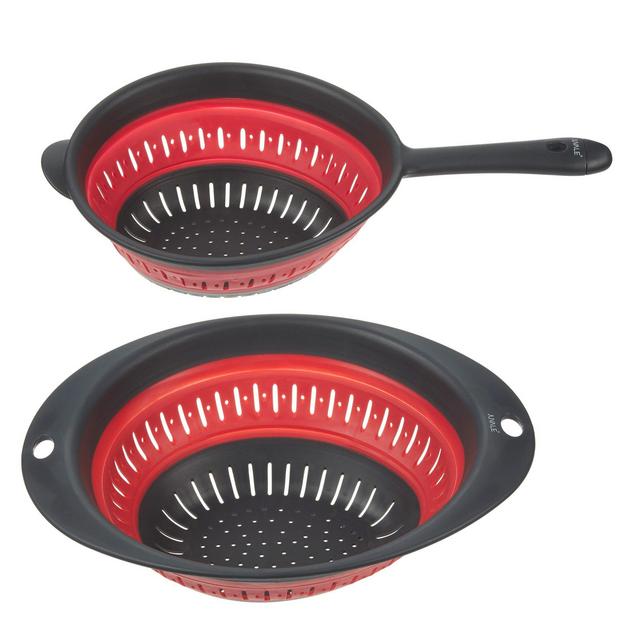 Collapsible Colander / Silicone Pasta & Vegetable Strainer - 2 Piece Set - Red, Small: 7" and Large: 9.5"