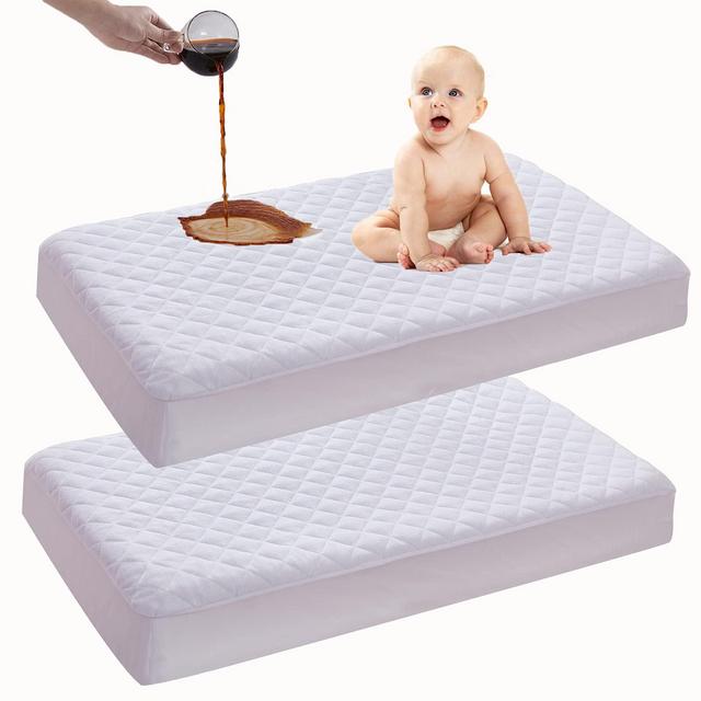 Kuzmaly 2 Pack Bamboo Waterproof Crib Mattress Protector, Quilted Mattress Pad 52''x28'' Breathable and Noiseless Baby Toddler Mattress Cover