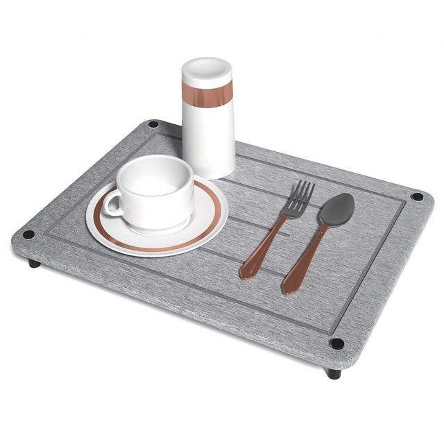 Parutta Quick Drying Stone Mat for Kitchen Counter, Super Absorbent Diatomaceous Earth Stone Dish Drying Mats, Non-Slip Dish Drying Stone Pad with Stainless Steel Feet, 15.7"(L)×11.8"(W), Grey