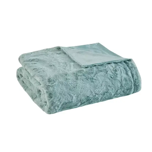 Madison Park® Zuri Oversized Faux Fur Throw Blanket in Aqua