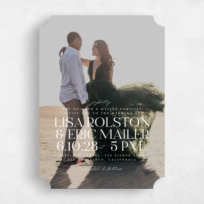 White Ticket Wedding Invitation - Menton Photo