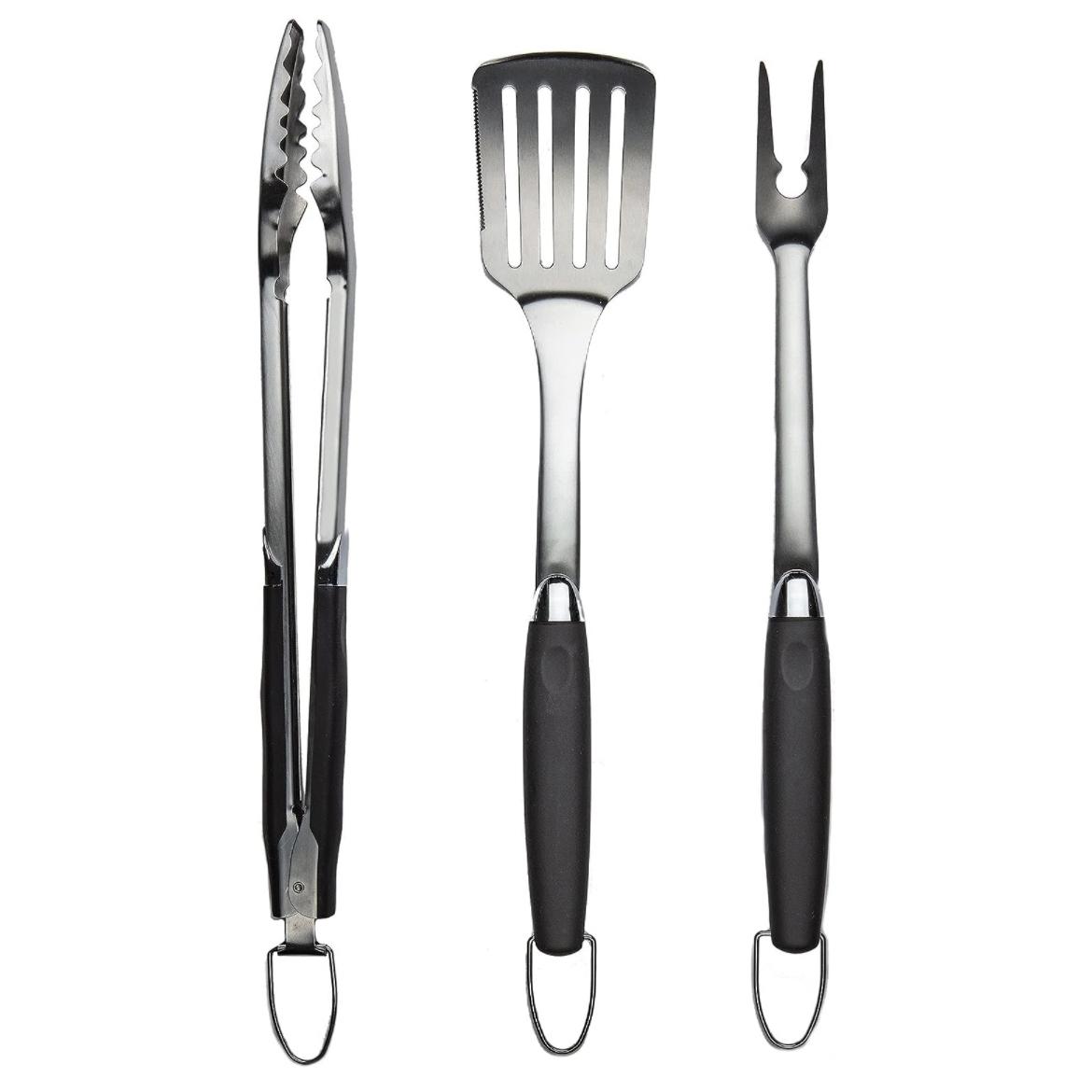 Simplistex 3 Piece Stainless Steel BBQ Grill Tool Set w/Tongs, Spatula & Fork - Accessories for Outdoor Barbecue Grills (3 Piece Set)