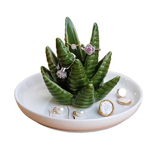 PUDDING CABIN Aloe Ring Holder,Cactus Ring Dish,Jewelry Holder Trinket Tray for Rings Earrings Necklace Organizer,Christmas Birthday Gift for Women Girls