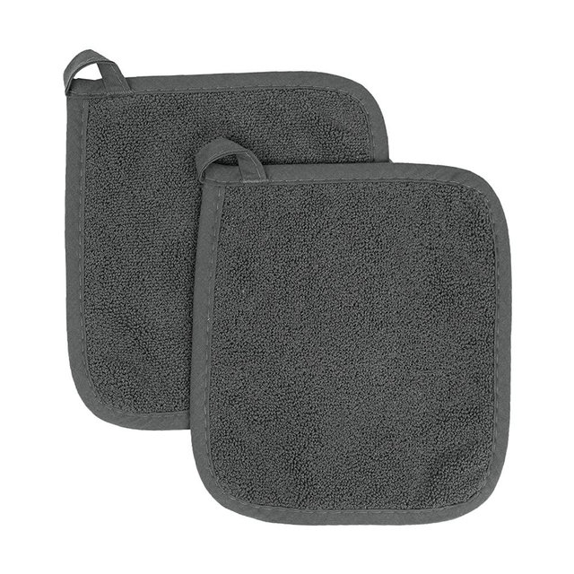 Ritz Royale Collection 100% Cotton Terry Cloth Pot Holder Set, Kitchen Hot Pad, 2-Pack, Graphite