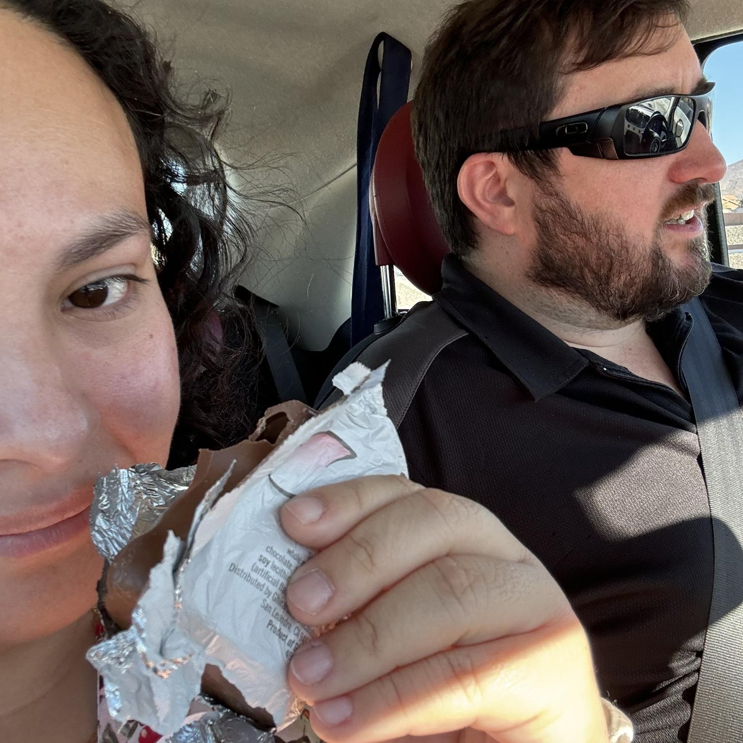 Luisa eating Josh’s chocolate bunny for Easter