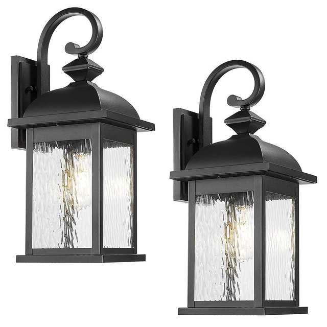FEMILA 21" Large Exterior Wall Light Fixtures, 2 Pack Anti-Rust Waterproof Outdoor Wall Lantern Porch Lights for Entryway, Patio, Garage, Doorway, Matte Black, 4FD54B2-2PK BK-WP