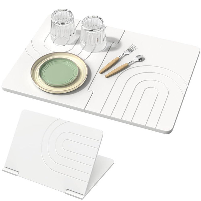 Luxspire Large Stone Drying Mat for Kitchen Counter 24"x16"- Fast-Absorbing Dish Drying Mat Non-Slip Drying Pad for Dishes, Utensils, Cups Waterproof Counter Protector for Kitchen Bathroom, White
