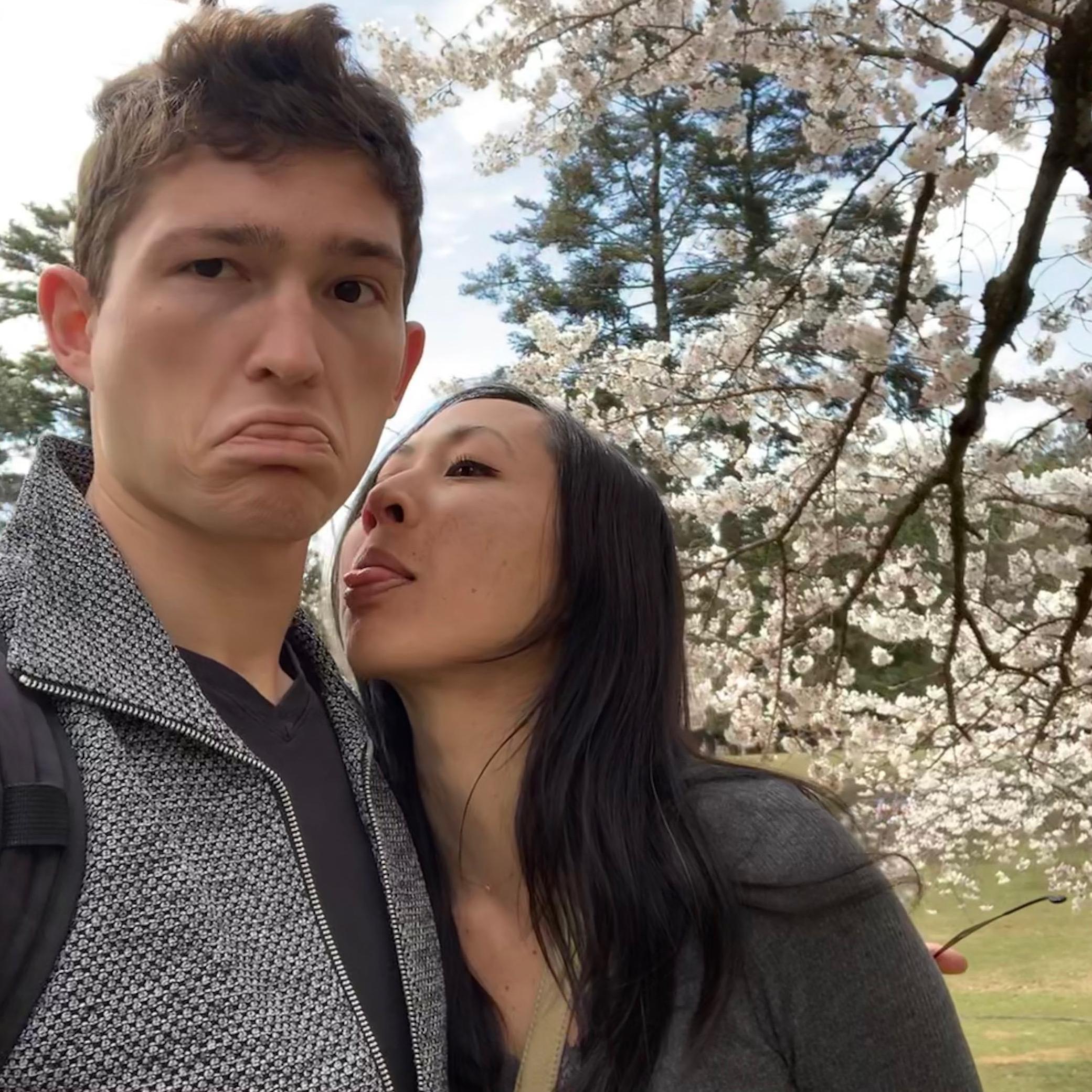 being lovey dovey in Nara, on the trip where Vince proposed to Julie