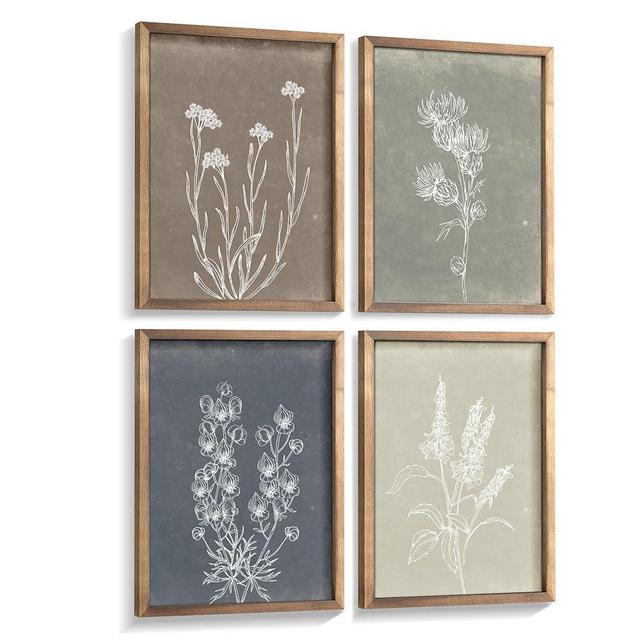 Heiple Framed Boho Wall Art Set of 4 Wooden Wall Art for Rustic Vintage Farmhouse Home Living Room Bedroom Bathroom Kitchen Wall Decor (Brown, 11"x14")
