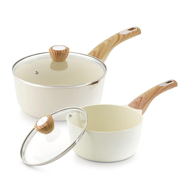 SENSARTE 2.0 & 3.0 Quart Ceramic Sauce Pan Sets with Lid, Cooking Pots Set, Nonstick Saucepan Set with Pour Spout, Small Kitchen Pot, Non toxic Saucepot, Induction Comptable, PFOA PTFE PFAS Free