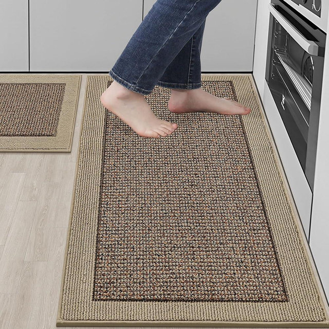 BEQHAUSE Kitchen Rugs and Mats Set of 2 Non-Slip Kitchen Mats for Floor, Absorbent and Stain Resistant Kitchen Runner, Machine Washable Rugs for Kitchen, Laundry & Sink, 20"x32"+20"x48", Taupe