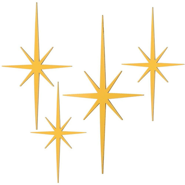 Blulu 4 Pcs Cast Iron Starburst Wall Decor 8 Pointed Atomic Stars Wall Hangings Mid Century Modern Elegance Wall Accents Easy Install Finish Metal Wall Art for Home Office Room(Gold)