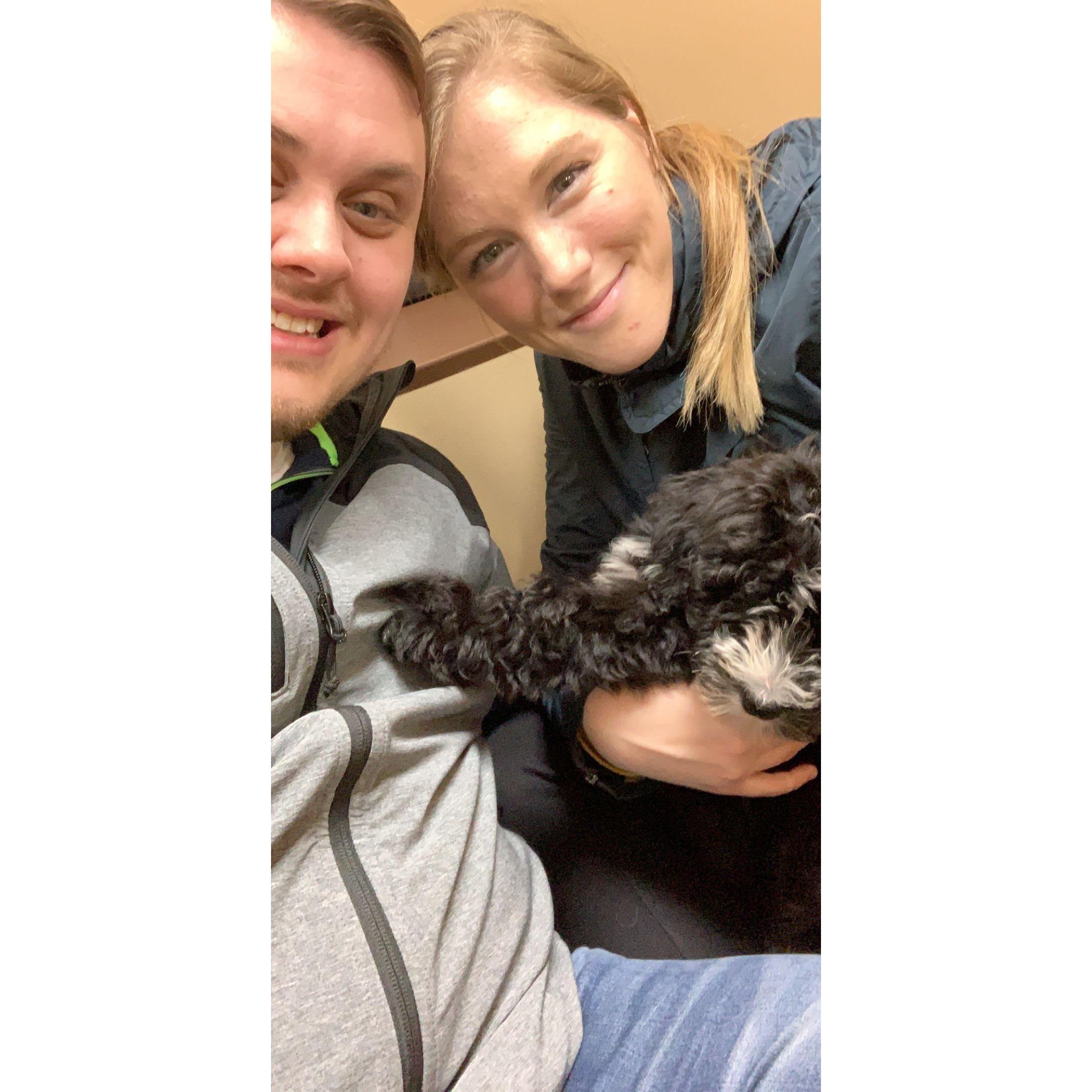 It was hard saying no to this little guy! Adam and Shan playing with adoptable Bernadoodle they named, "Peppa!" Unfortunately, they couldn't get a dog at this point. Maybe someday!!!