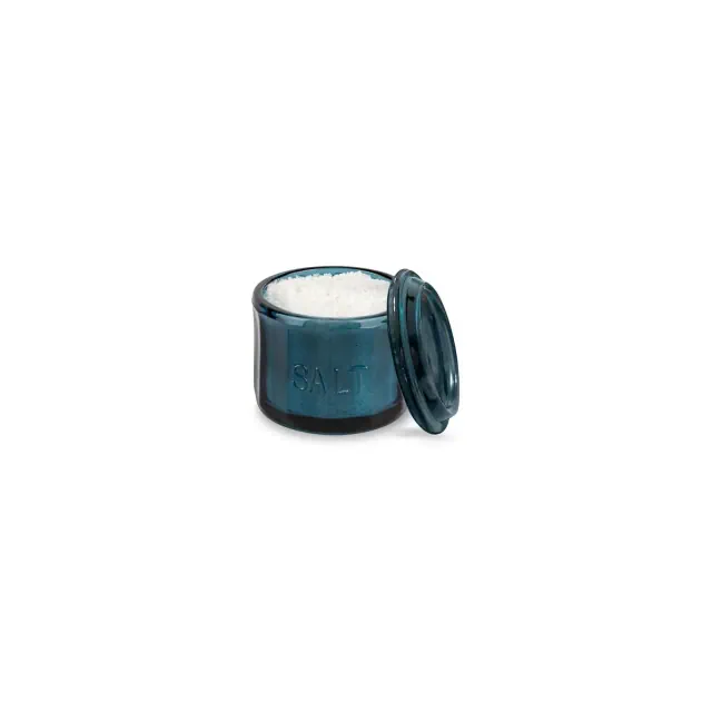 Kook Glass Salt Cellar, with Airtight Lid, 10 Oz, Navy Blue