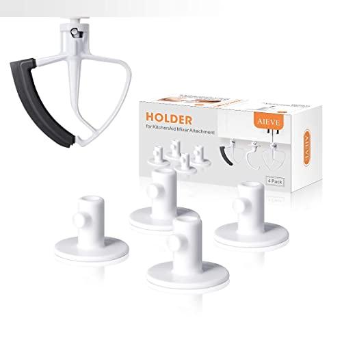 AIEVE Attachment Holders, 4 Pack Storage Organizer Compatible with Kitchenaid Attachments Kitchenaid Mixer Attachments for Storing Flex Edge Beater, Flat Beater, Dough Hooks and Wire Whip