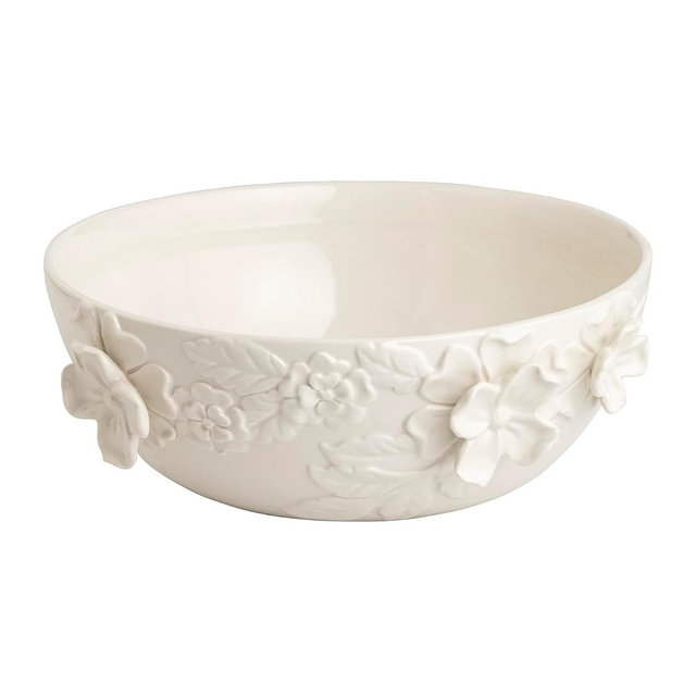 Mud Pie Stoneware White Floral Bowl